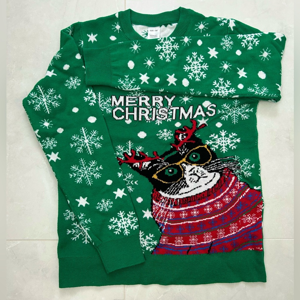 Festive Green Knit Christmas Sweater